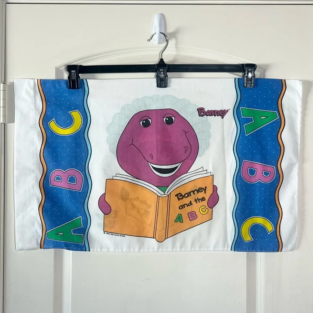 Vintage 1993 Barney and Baby Bop ABCs Standard Pillowcase Double Sided 90s Kids
